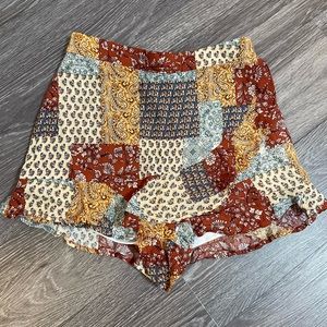 Altar’d State Mini Skirt Skort Ruffle Trim Sz XS Patchwork Paisley Pattern